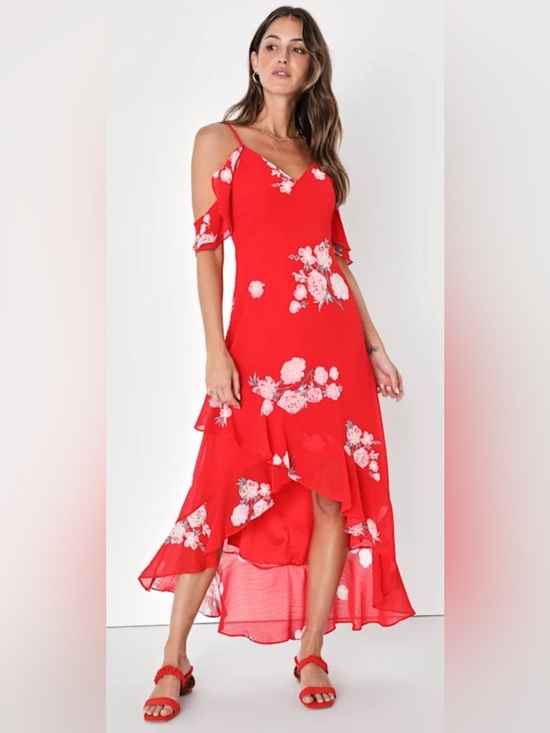 Lulus Dresses & Skirts - Lulus Vibrant Red Floral Maxi Dress (Size Small)